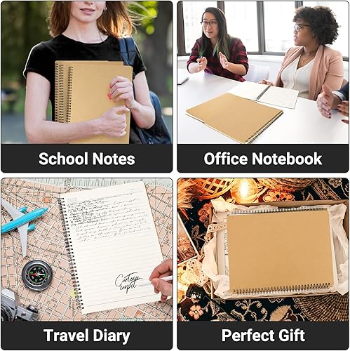 Miniatura 7 de EUSOAR Cuaderno rayado de tapa dura, A4, 3 paquetes de 8.5 x 11 pulgadas, 120 páginas con rayas de papel kraft para escribir viajes, diario,