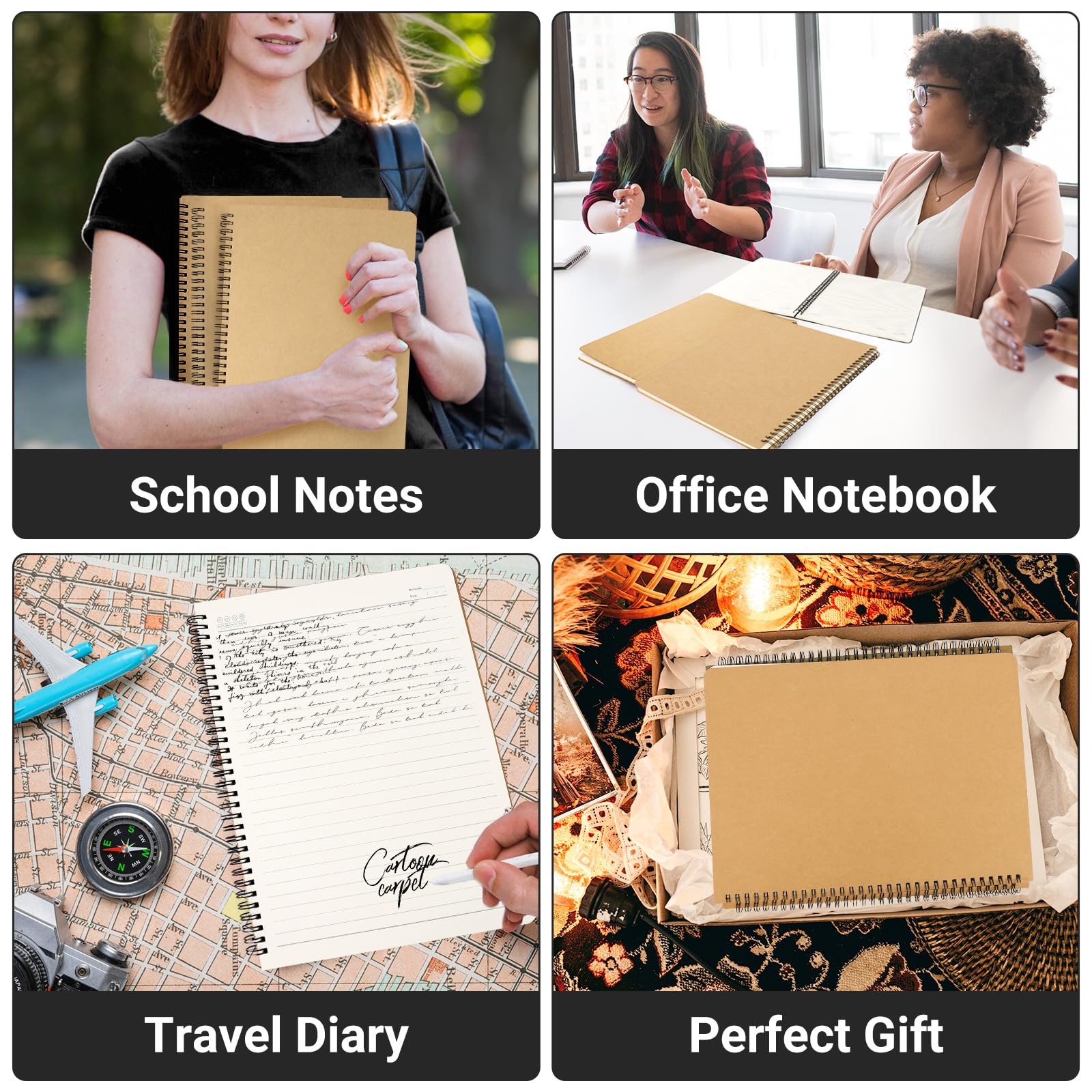 EUSOAR Quaderno a righe con copertina rigida, formato A4, 3 confezioni da 21,6 x 27,9 cm, 120 pagine a righe in carta kraft, quaderni a righe per college, quaderni per appunti, appunti, schizzi,