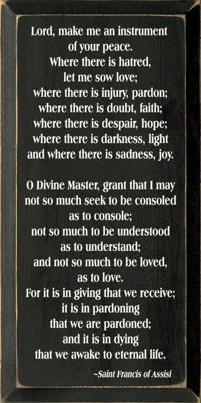 Wooden Sign - Peace Prayer Of St. Francis (Black)