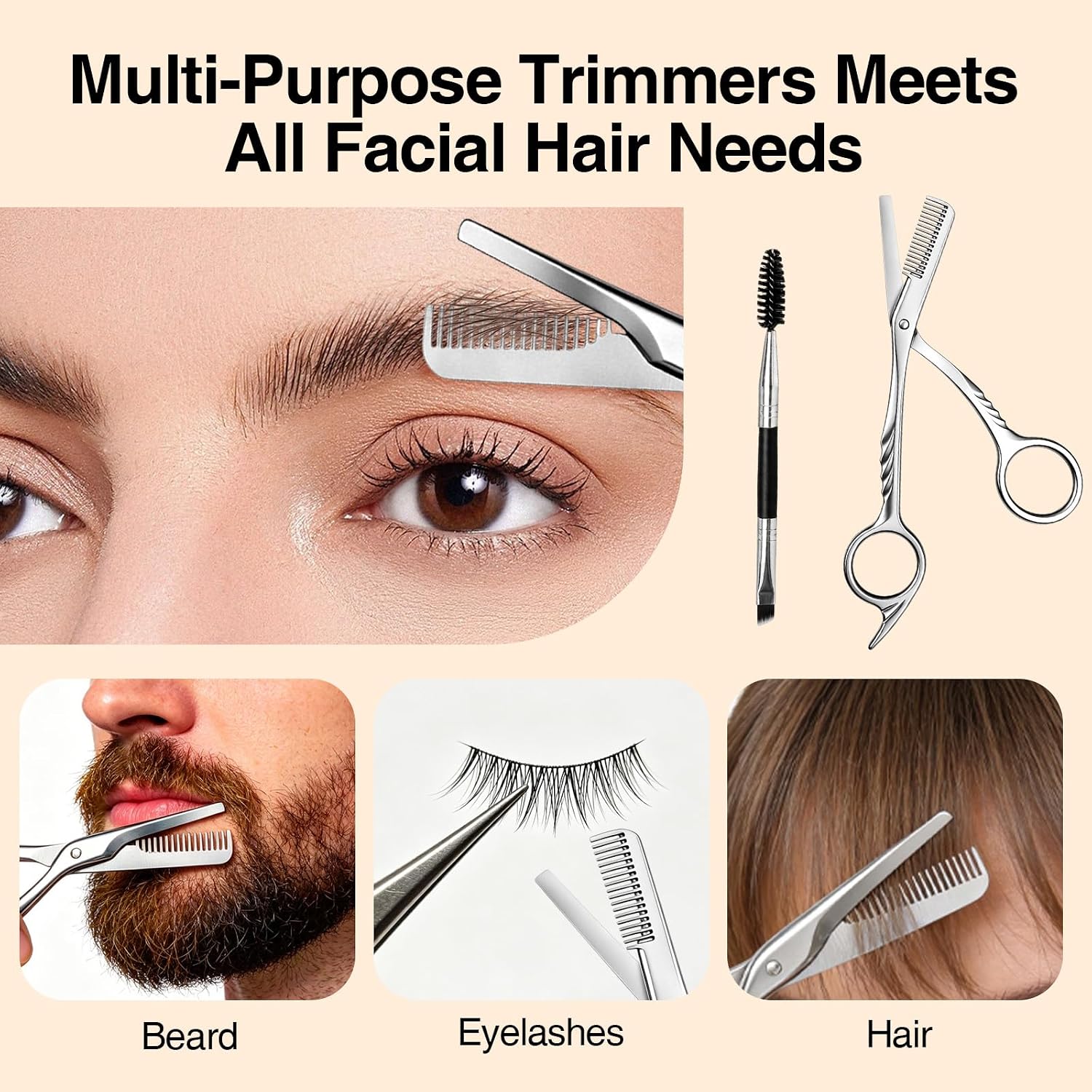 Eyebrow Scissors with Comb, Eyebrows Trimming Scissor with Double Sided Eyebrow Brush, Eye Brow Scissors for Women Men