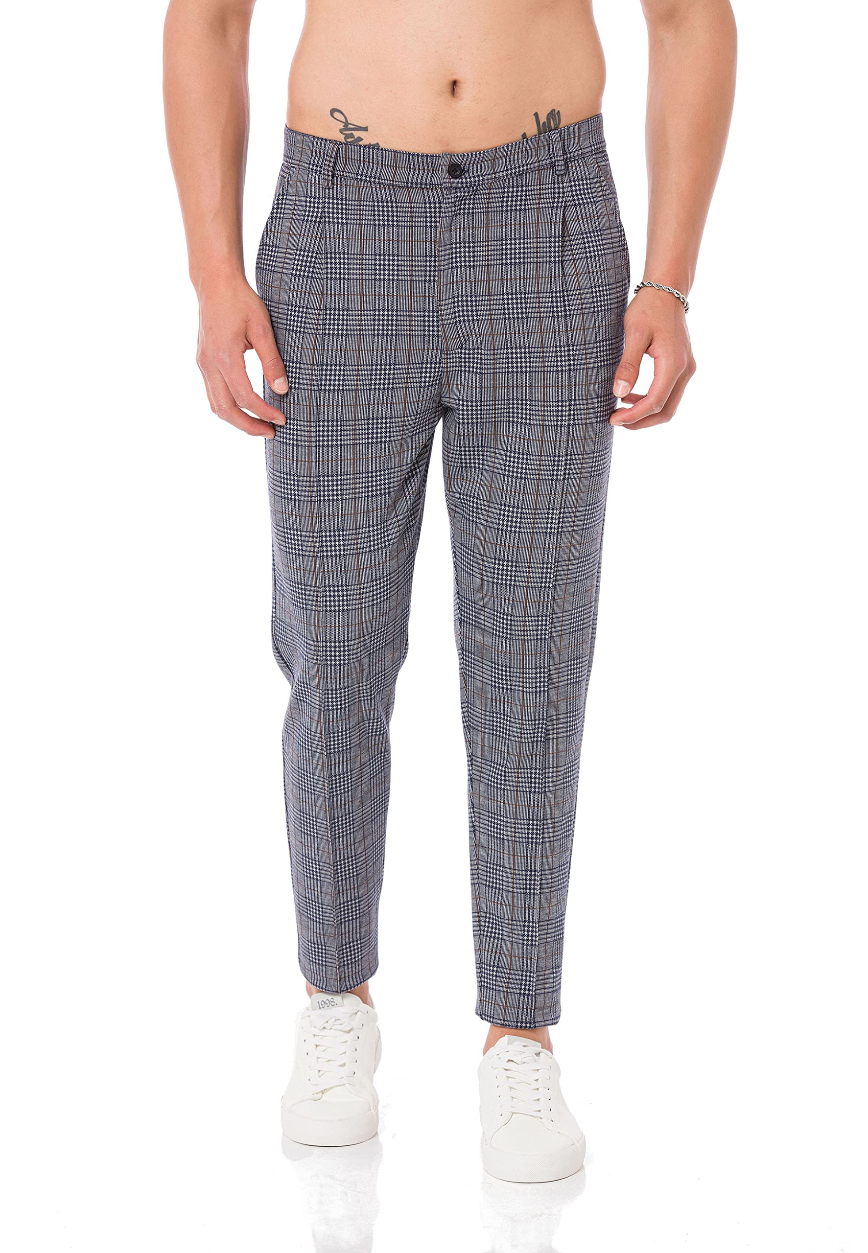 Redbridge Pantaloni da jogging da uomo in stile chino, pantaloni per il tempo libero, a quadretti