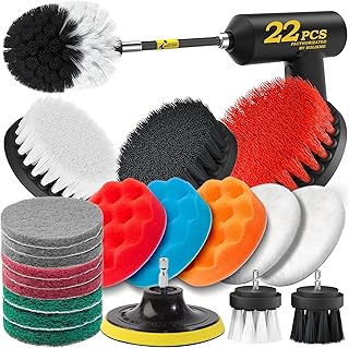 Holikme 22Piece Drill Brush Attachments Set, White Scrub Pads & Sponge , Power Scrubber Brush with Extend Long Attachment ...