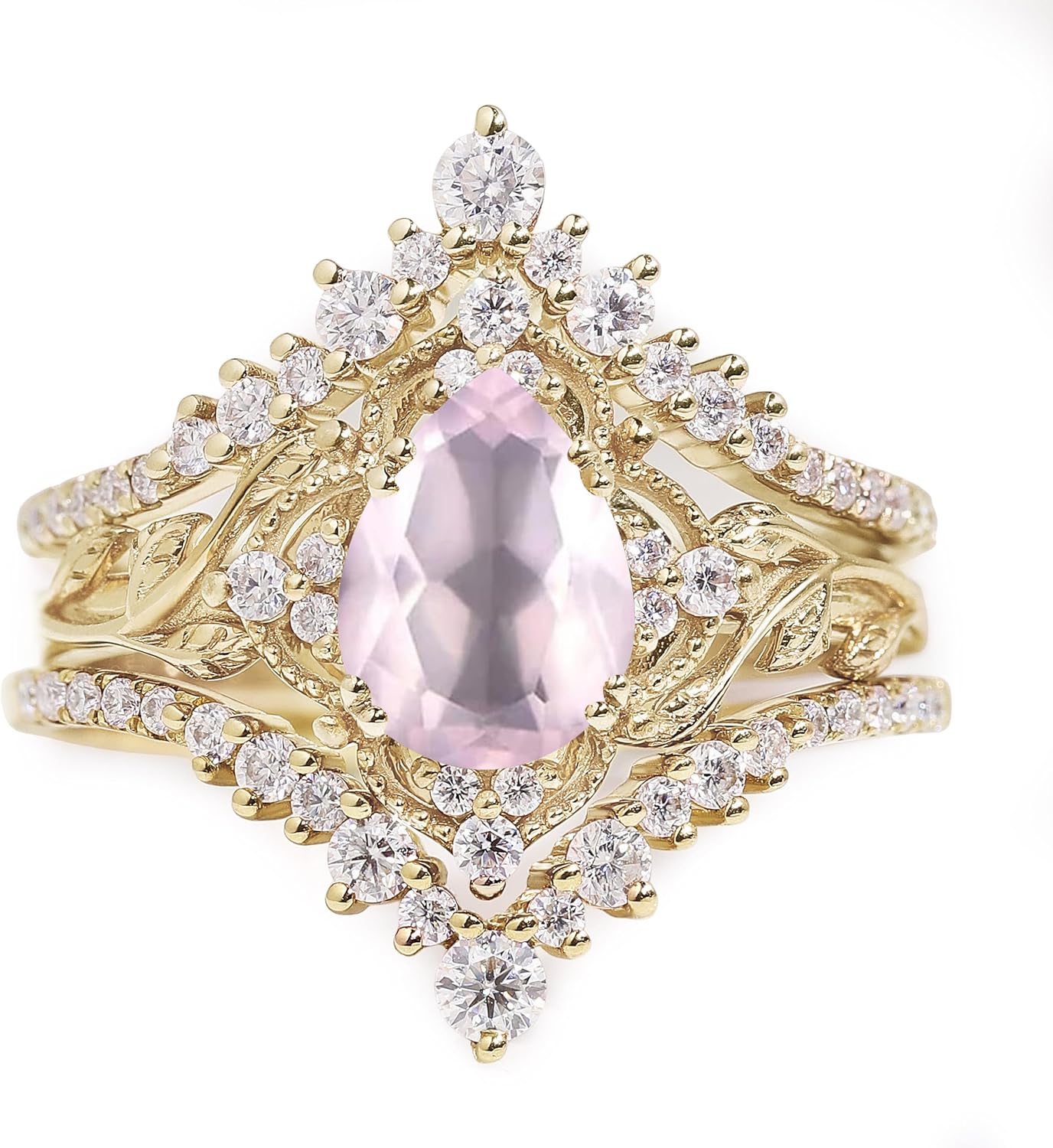 10K 14K 18K Solid Gold 1.3 Carat Pear Shape Gemstone Engagement Ring Sets Birthstone Gemstone Wedding Ring Set for Women 6X8 MM Birthday Anniversary Christmas Gift