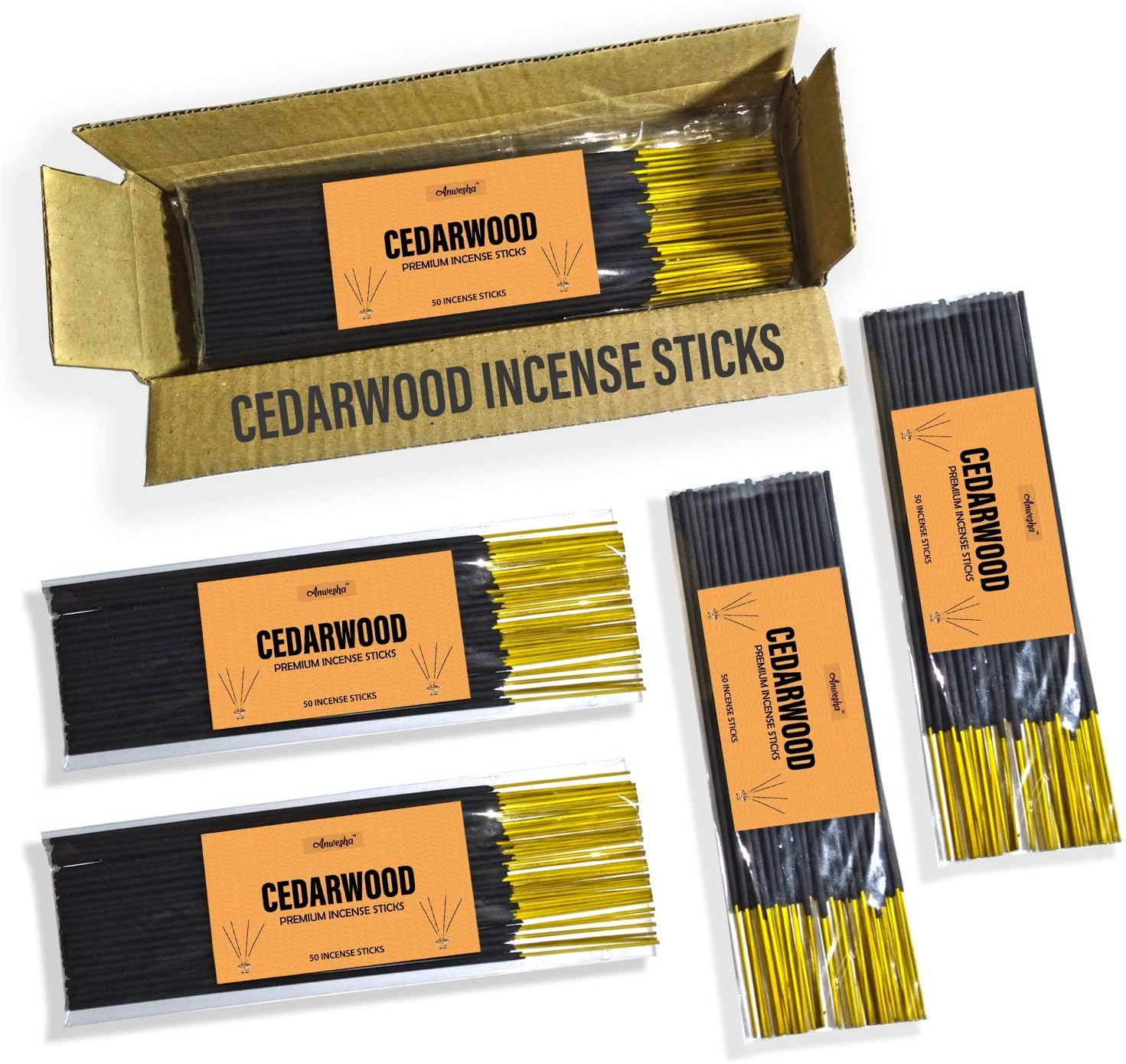 Anwesha Cedarwood Incense Sticks Pack - 1200 Natural Incense Sticks from India | 1810 Grams Hand Dipped Agarbatti in Essential Oil | 4 lb Indian Incense Sticks Box Gift Pack