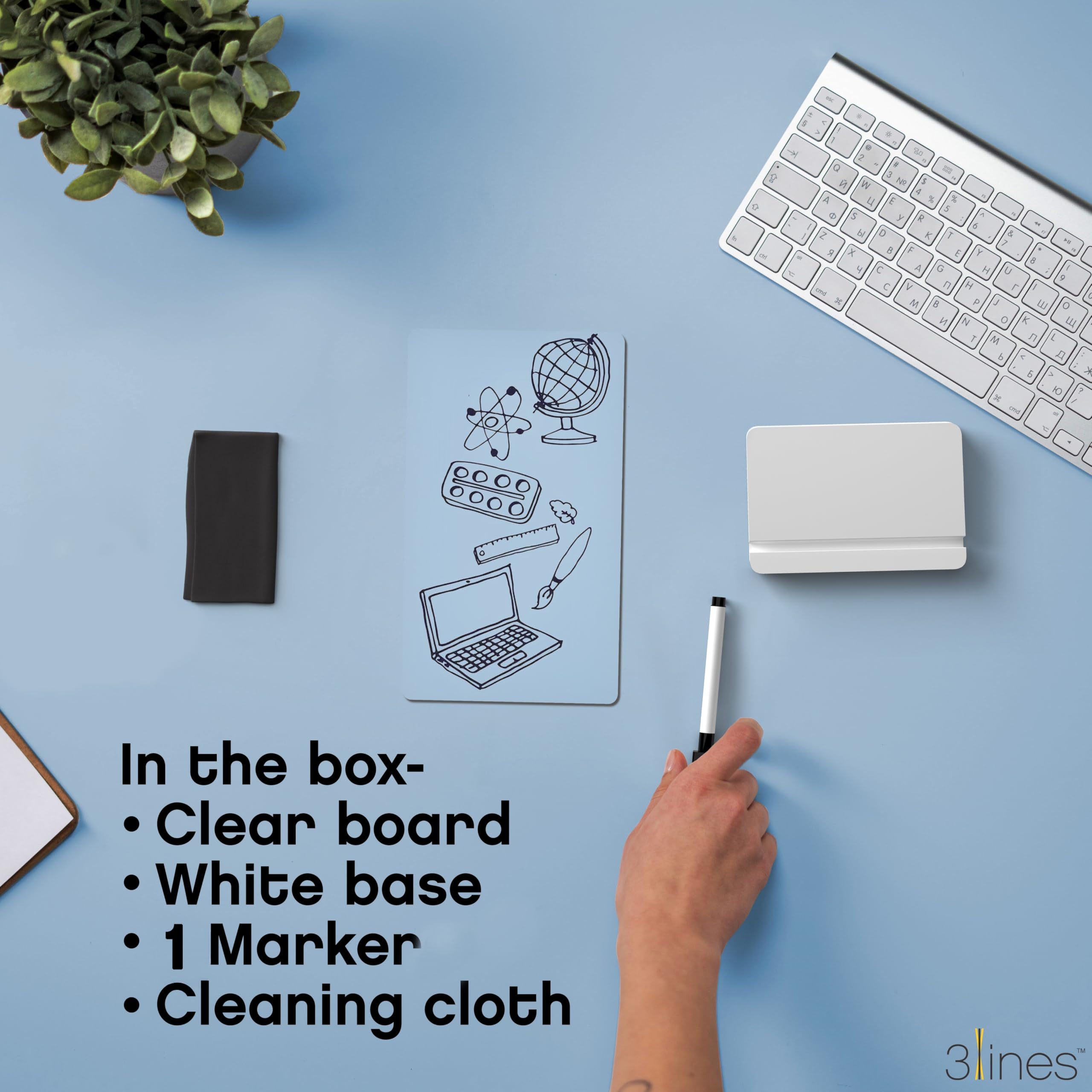 3 Lines to Do List Acrylic Board for Desk (20x12 CM) | Best Planner & Organiser | White Acrylic Base with Marker & Cleaning Fabric | Blank Transparent Planner | Small Size 4