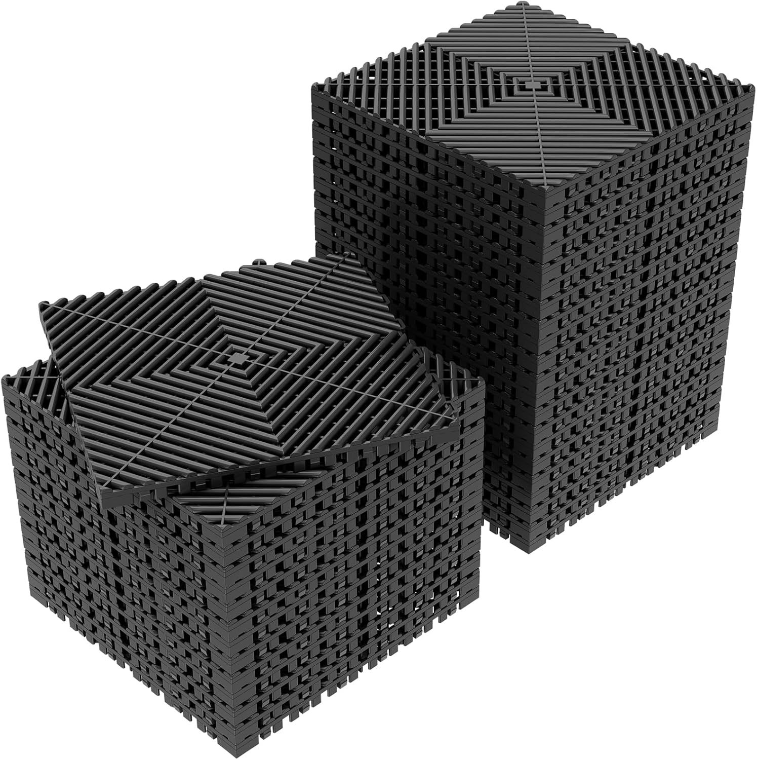 36-Pcs Interlocking Tile, 12" x 12" Indoor/Outdoor Self-Drainage Interlocking Floor Tiles, Non-Slip Heavy-Duty Polypropylene Splicing Flooring Tile for Garage Patio Pool Bathroom, Black Black 36-Pack