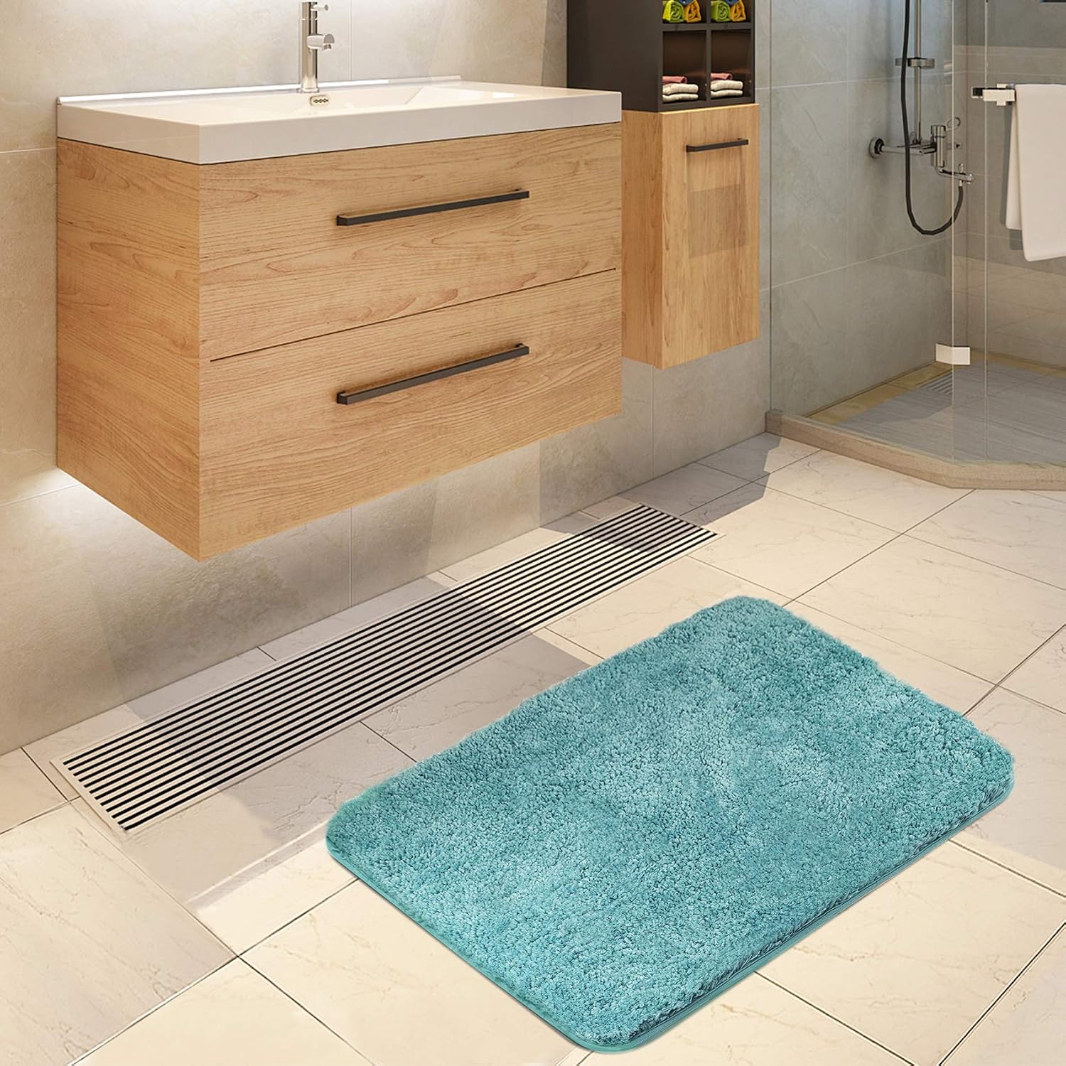 Tuddrom Microfiber Bathroom Rugs,Soft Absorbent Bath Rug,Non-Slip Machine Washable Mat for Bathroom,Tub,Shower(24x20 inches,Blue)