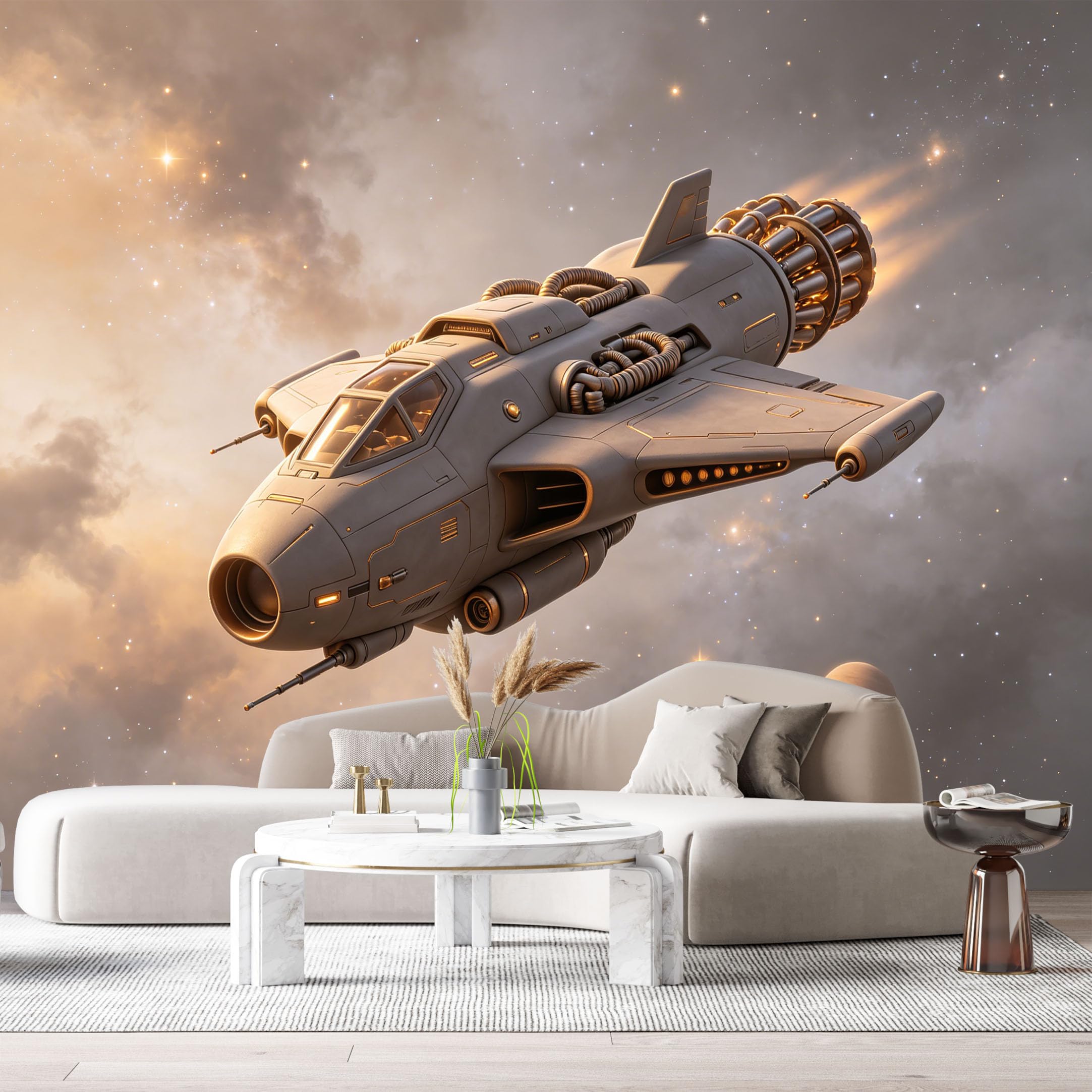 Custom Size Wall Mural Futuristic Spacecraft SciFi Jet Spaceship Galaxy Flight Scene SelfAdhesive Art Prints Removable Large Wallpaper Boy Bedroom Esports Room Game Room Tenant Room Studio