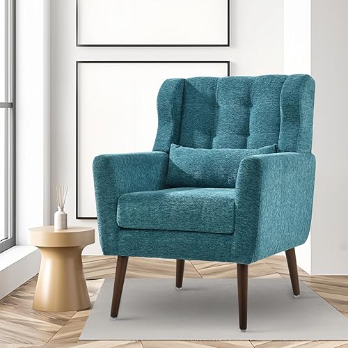 Miniatura 30 de cinkehome Sillas decorativas con brazos para sala de estar, sillón moderno tapizado en chenilla, cómoda silla de salón acolchada y suave para Verde