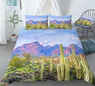 REALIN Cactus Bedding Scrub and Cactus Succulent Plant Duvet Cover Set Girl Boy Kids Bed Sets 2/3/4PCS Quilt Covers/Sheets/Pillow Shams,Twin/Full/Queen/King (A,Full-200x229cm-4PCS)