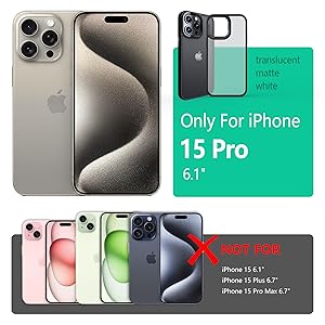ONES for iPhone 15 Pro Slim Hard Matte Case, Chrome Buttons, Soft Silicone Black Bumper, PC + TPU Hybrid, Military-Grade Drop Protection, Anti-Yellowing, Shockproof, Translucent Matte