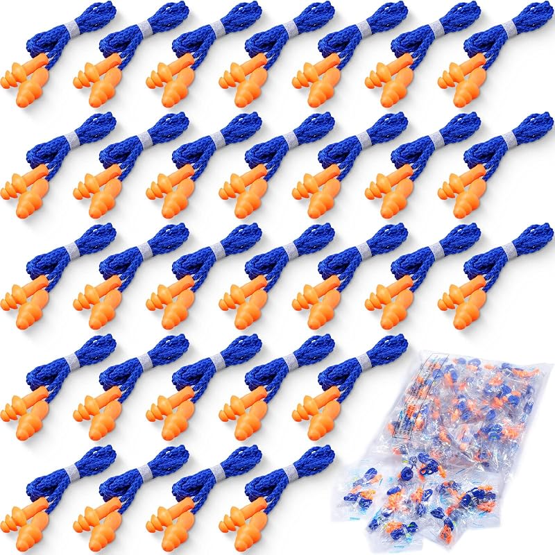 Tondiamo 200 Pairs Silicone Ear Plugs with Cord Reusable,Blue, Green | Earplugs for Sleep Work Construction Shooting Sports, Individually Wrapped for Hygiene, Corded Design Prevents Loss