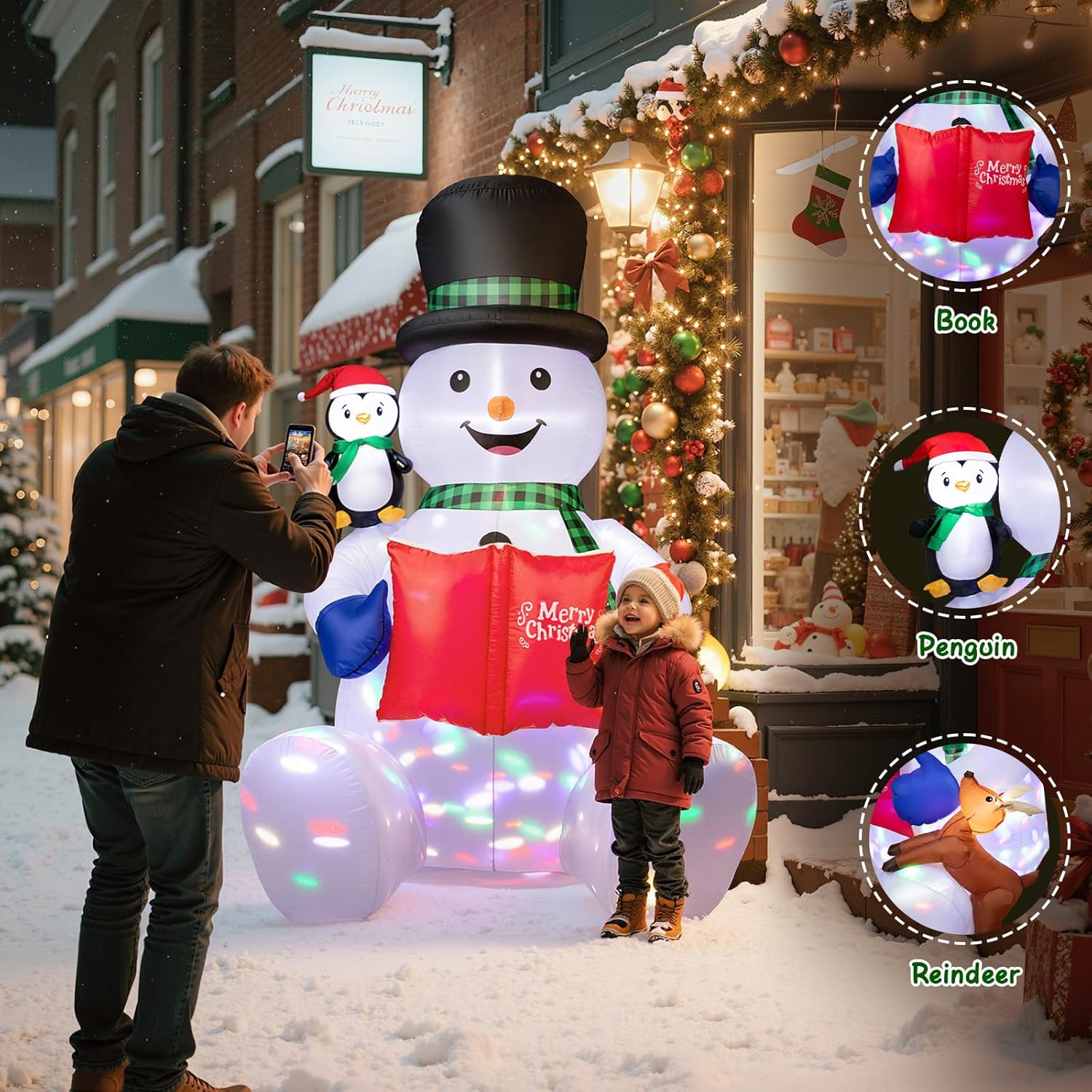 Dawdix 7 FT Christmas Inflatable Snowman Outdoor Yard Decorations, Xmas Blow up Snow Man Built-in Colorful Rotating LED & LED Lights, Winter Outside Decorations for Garden Patio Lawn Party Xmas Gifts - Image 3