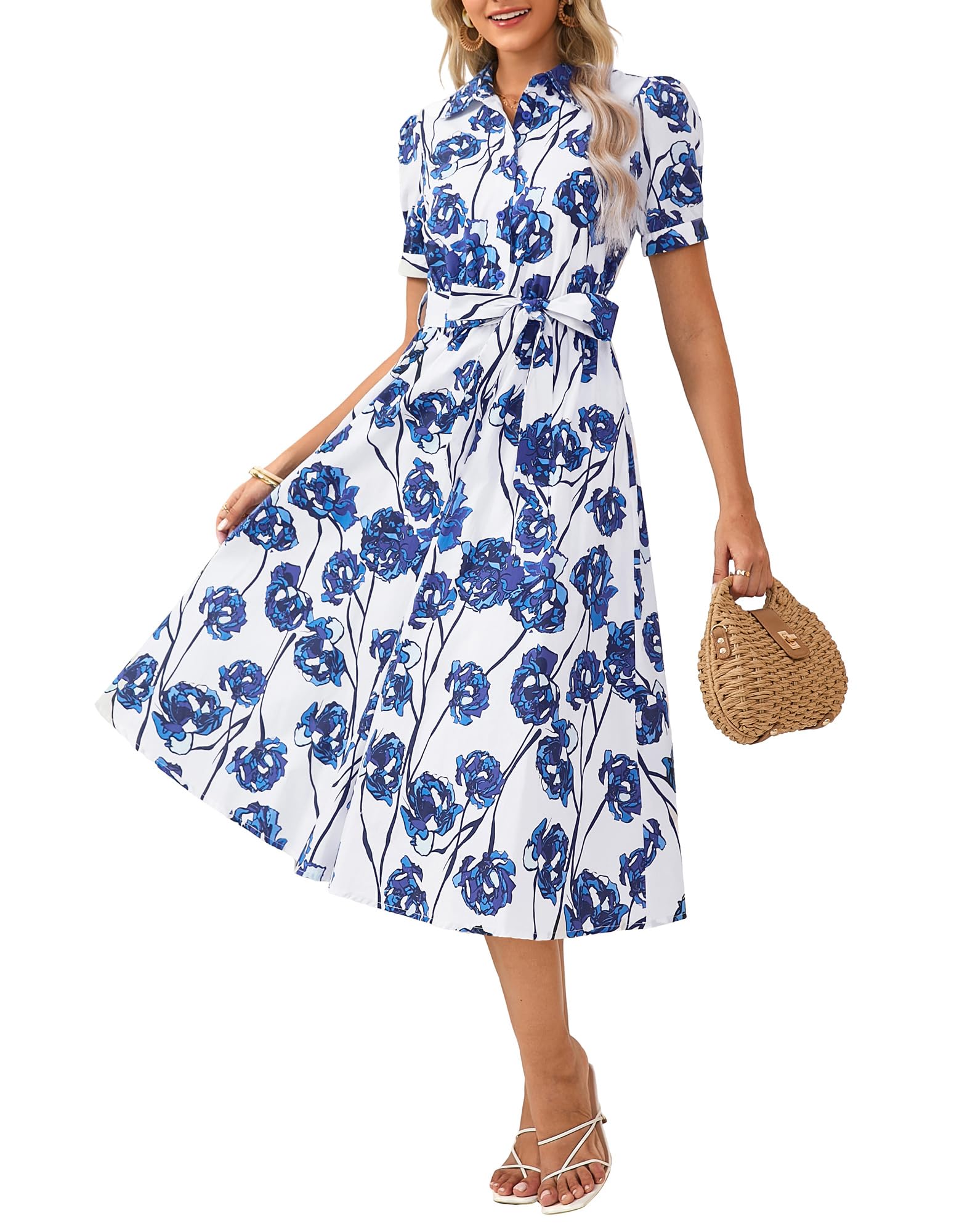 GRACE KARIN Vestido de verano floral ligero solapa vestido de invitado de boda damas