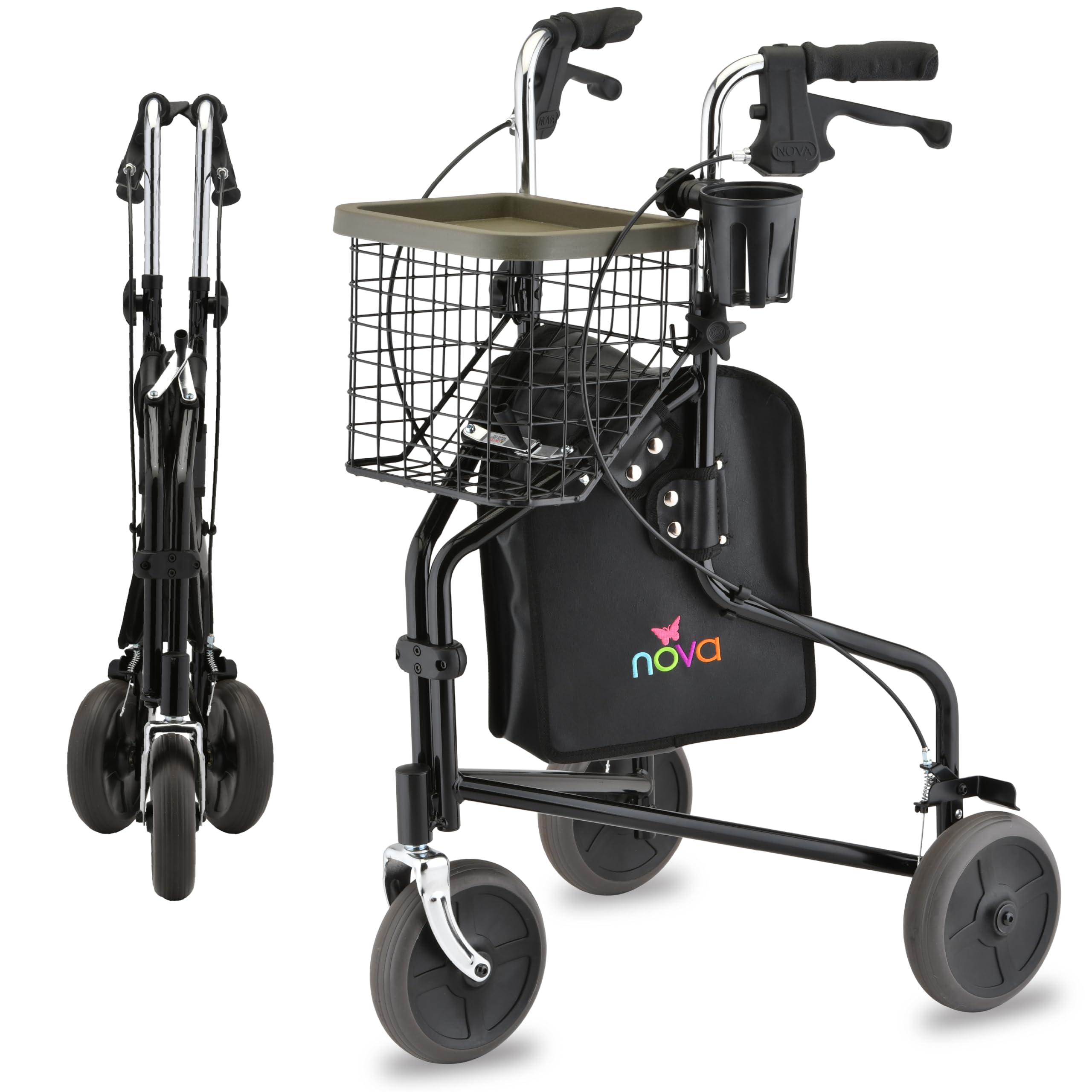NOVA Traveler Folding 3-Wheel Walker with Tray