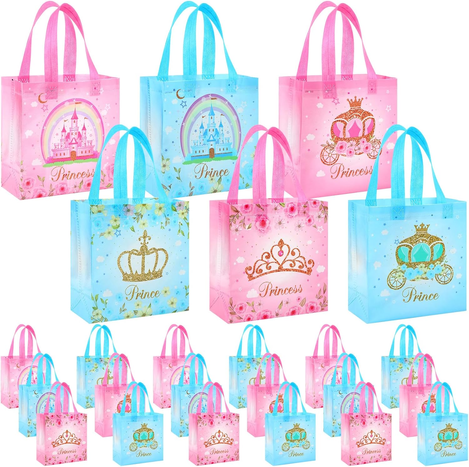 Sweetude 40 Pcs Prince and Princess Party Favor Bags with Handles Prince Princess Goodie Gift Candy Birthday Candy Goodie Bags for Gender Reveal Party Baby Shower Wedding Supplies