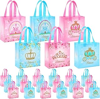 Sweetude 40 Pcs Prince and Princess Party Favor Bags with Handles Prince Princess Goodie Gift Candy Birthday Candy Goodie Bags for Gender Reveal Party Baby Shower Wedding Supplies