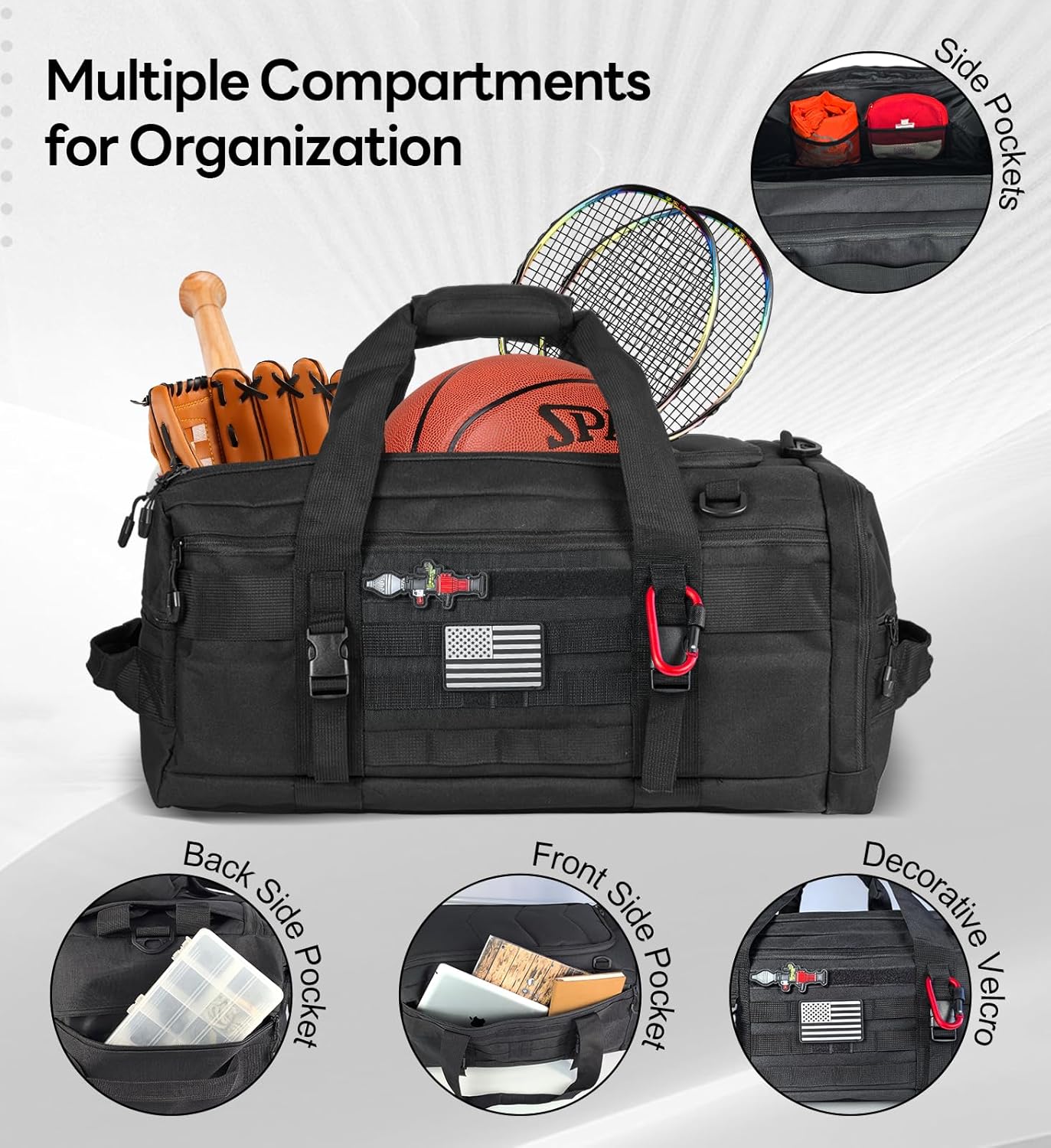 50L Large Duffle Bag, 3-in-1 Tactical Backpack MOLLE Pack for Sports/Gym/Outdoor, Black - Image 5