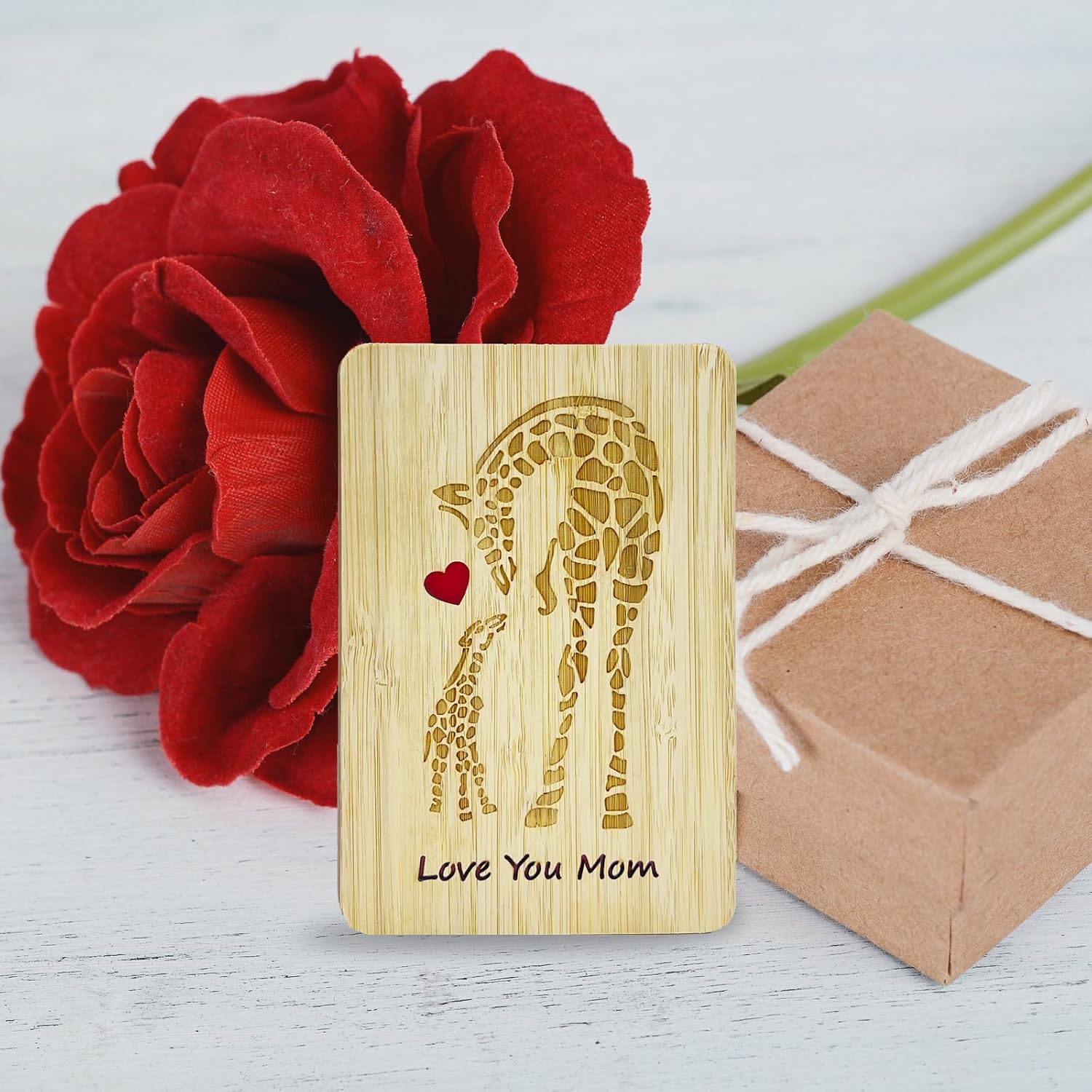 Mother's Day Gift Card from Daughter or Son,Wooden Birthday Greeting Card for Mum,I Love You Mom Birthday Gift Cards from Kids