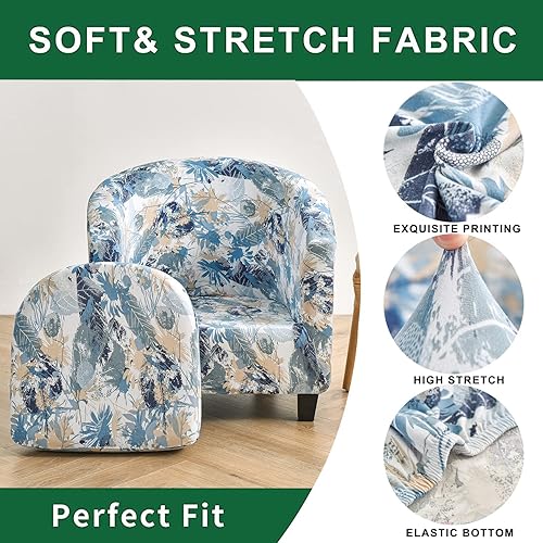 Miniatura 3 de GOSTADY Funda para silla de club, 2 piezas, estampada, suave, elástica, impresa, redonda, barril, fundas para sillón, protector de muebles para sala