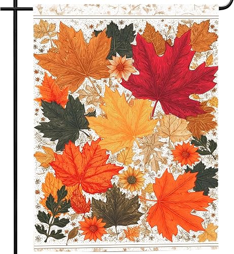 Fall Maple Leaves Garden Flag 12x18 Inch Hello Fall Double Sided Yard Flag