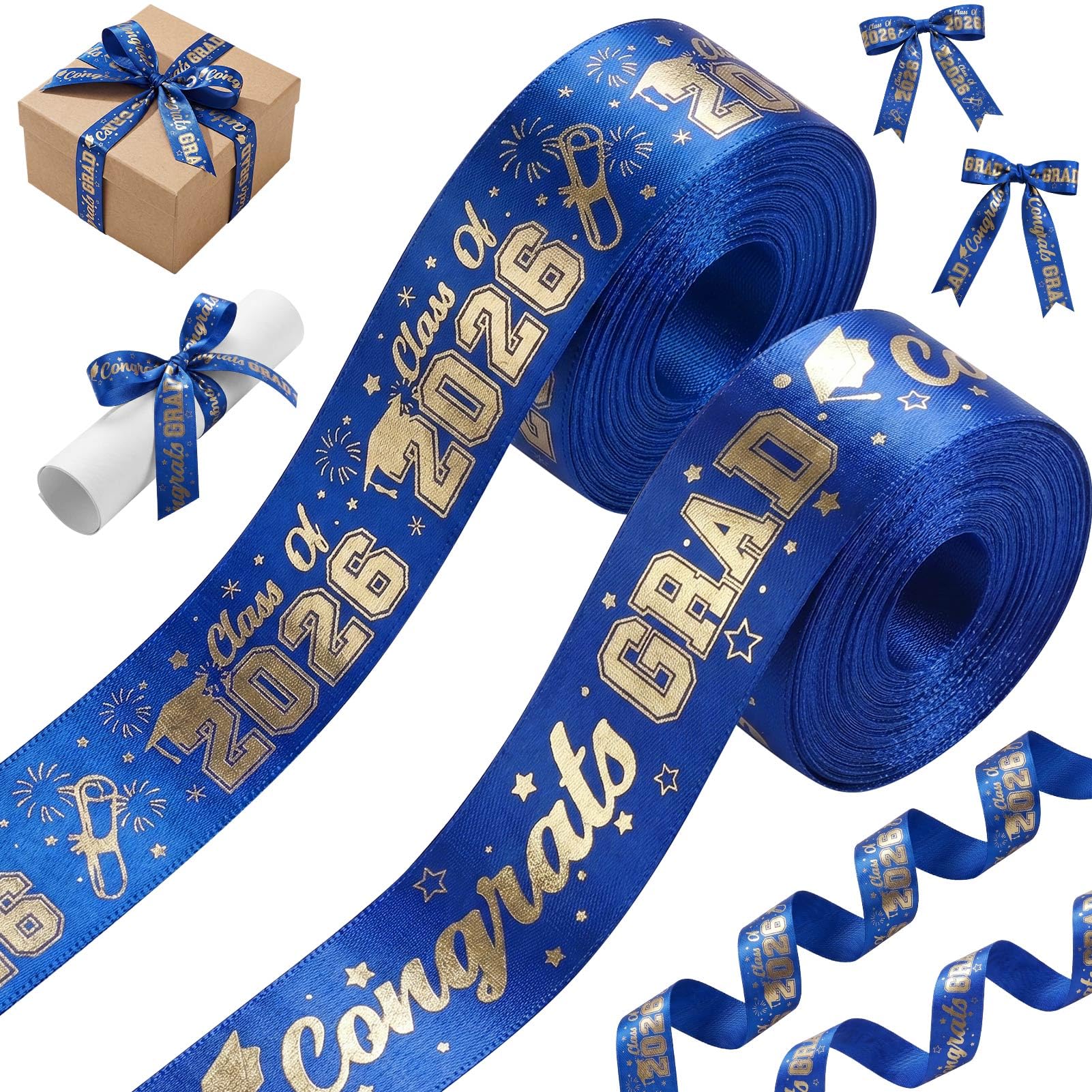 Harsever Graduation Party Decor Ribbon 2 Rolls (Blue)
