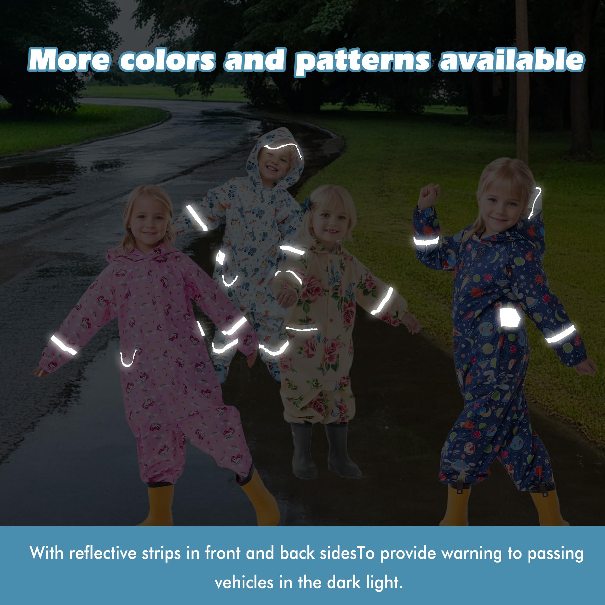 Impermeabile Ragazza Ragazzo Tuta da Pioggia Impermeabile Outdoor con Cappuccio e Reflex Lungo Antipioggia Antivento Portatile Giacche Pantaloni Mantella Viaggio per Bambini 1-9 Anni, S-2XL