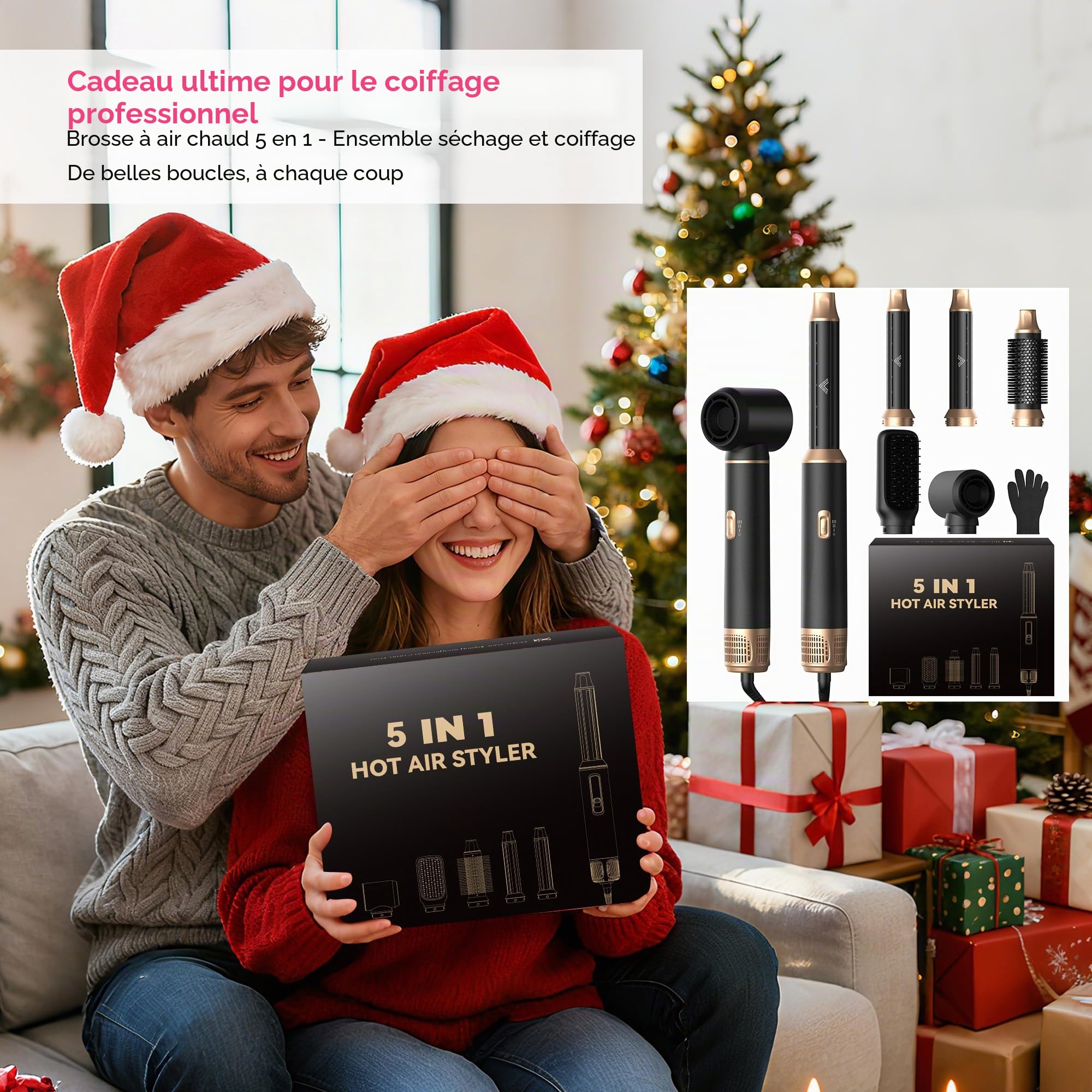 Atopskins 1000W Seche Cheveux Ionique 5 en 1 Air Styler Brosse Soufflante