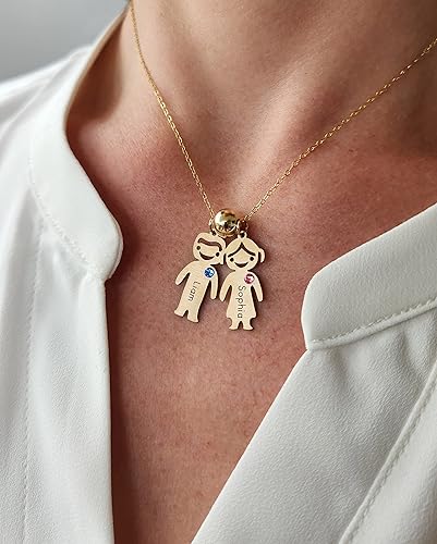 Miniatura 2 de Child Silhouette Necklace Personalize Gingerbread Kids Birthstone Mom Gift Jewelry Engraved Name Custom Grandma Family - Sterling Silver 14K Gold