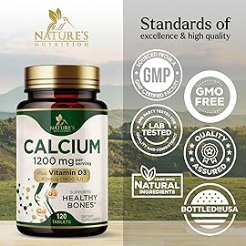 Calcium 1200 mg with Vitamin D3 - Bone Health Supplement, Vitamin D & Calcium Supplements for Women & Men - Bone Strength, Teeth & Immune Support, Nature\'s Calcium Pills, Bottled in USA - 120 Tablets