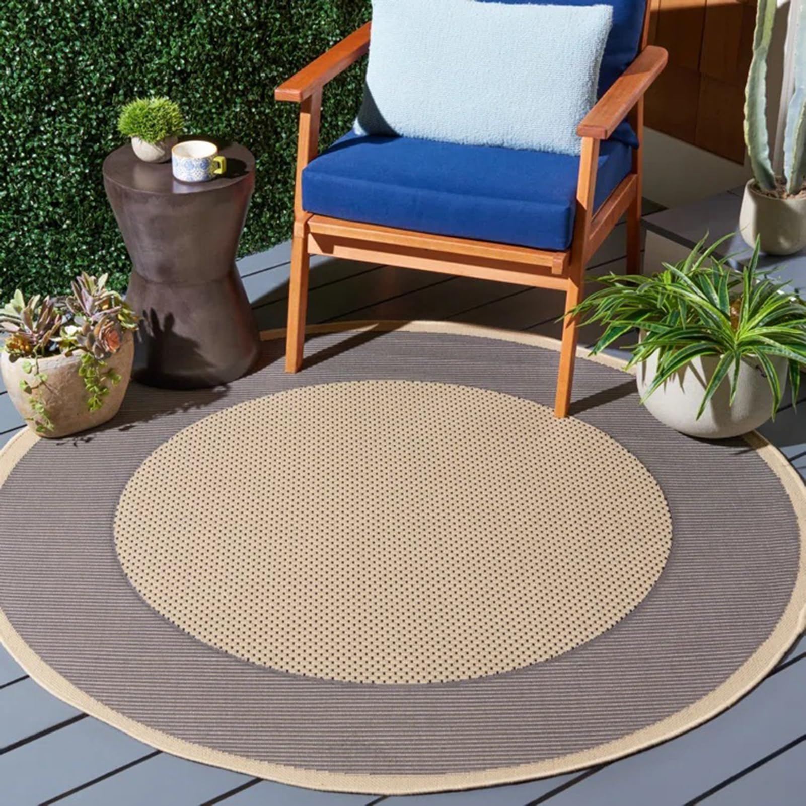HGTRH Round Outdoor Rugs for Patios 4 Ft, Washable Non-Slip Small Round Area Rug for Balcony, Tropical Round Rugs for Outside Patio Waterproof Outdoor Rugs, UV Fade Resistant and Easy To Clean