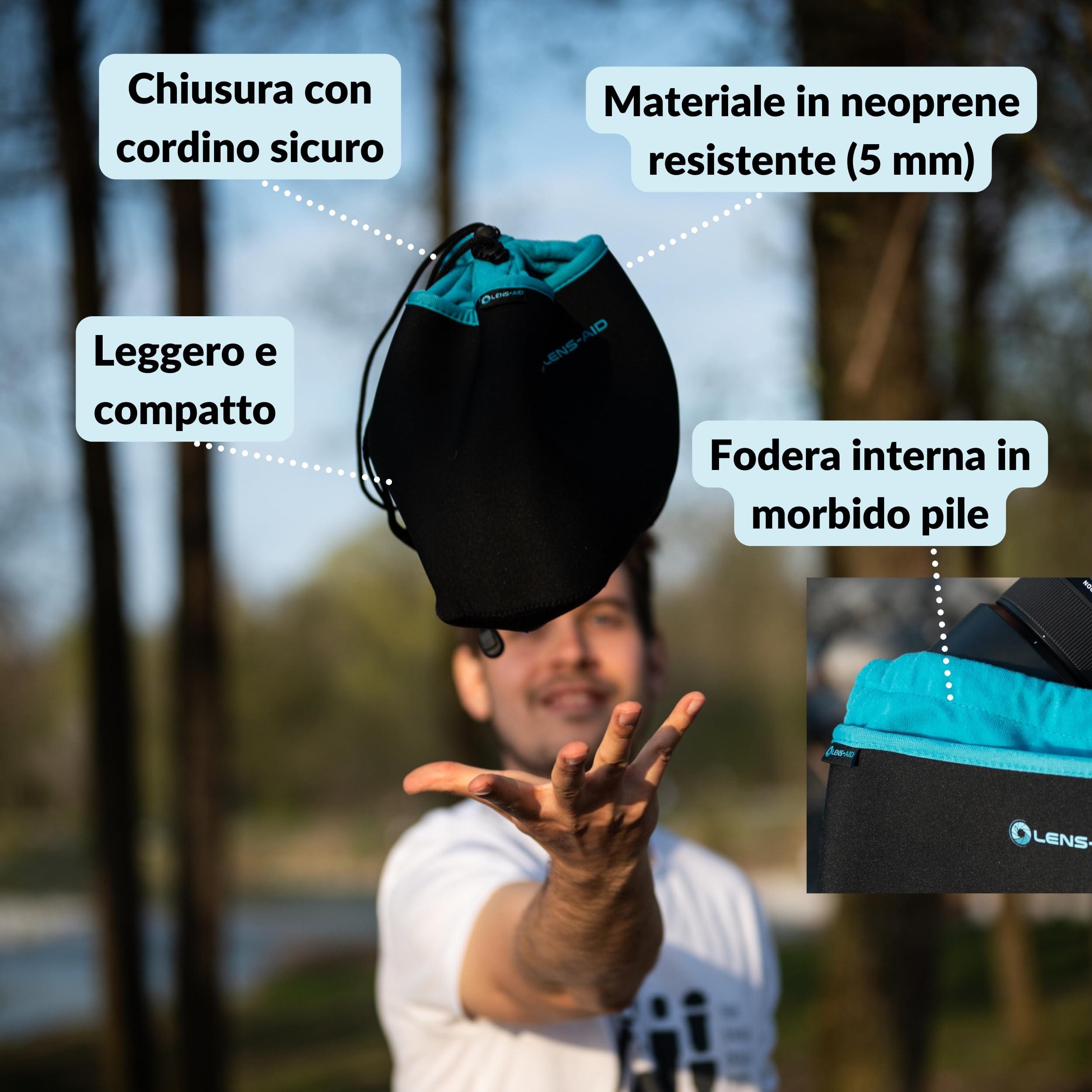 LENS-AID Custodia Protettiva in Neoprene con Fodera in Pile – Taglie M - Borsa per Fotocamera, Obiettivi & Accessori, Leggera e Resistente