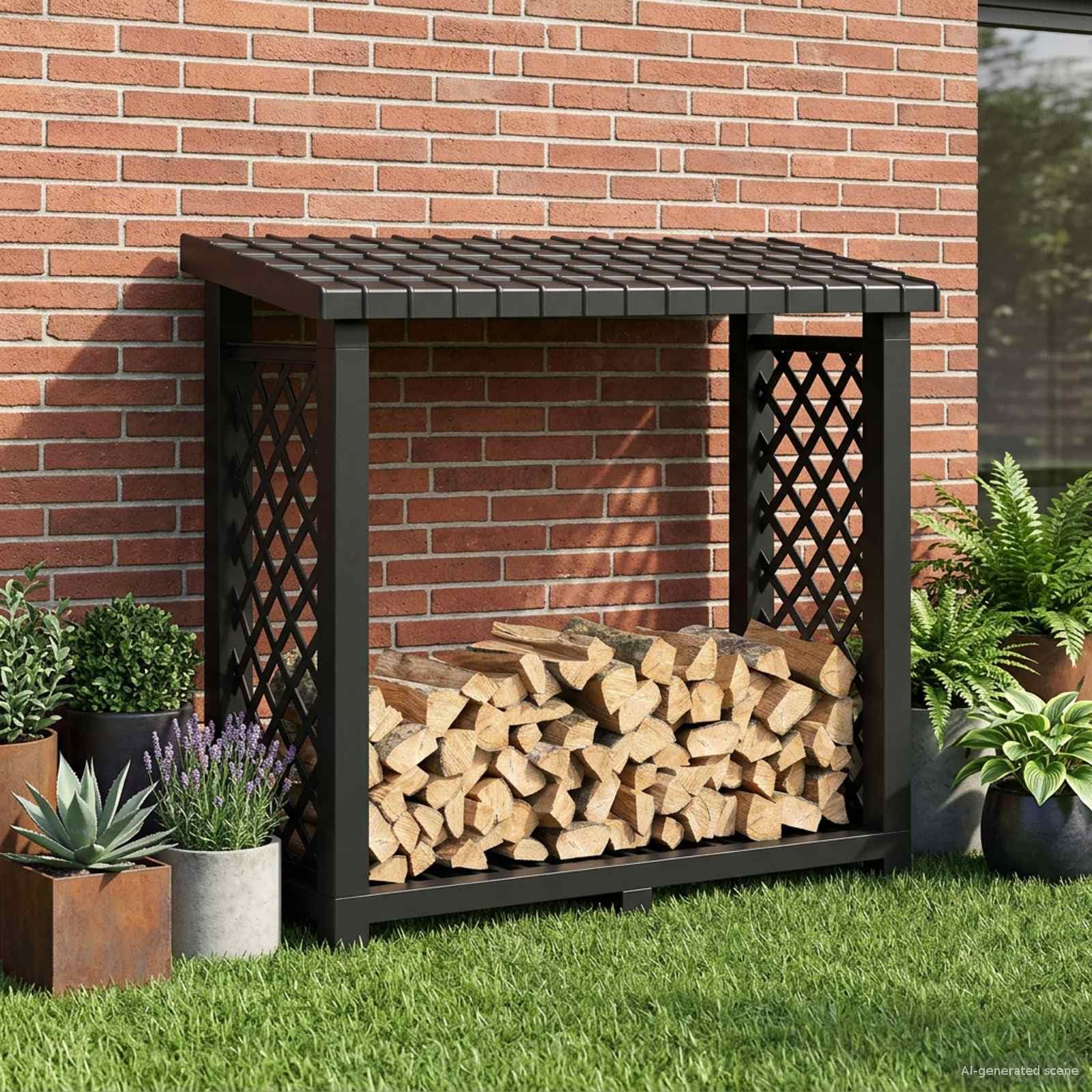 vidaXL Estante para leña 114 x 46 x 101 cm PP Gris antracita