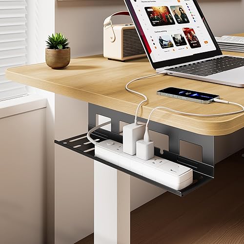 Miniatura 2 de Bandeja de organización de cables debajo del escritorio, estante organizador de cables de metal de 15.7 pulgadas, bandeja de escritorio para regleta