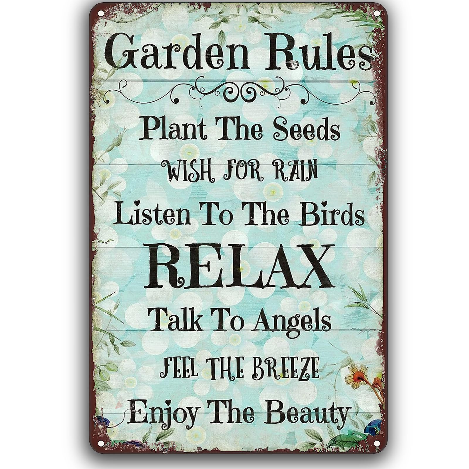 Garden Rules Vintage Metal Sign Plant The Seeds Wish For Rain Listen To The Birds Iron Painting Wall Decor Nostalgic Tin Signs For Home Cafe Kitchen Pub Bar 14x20cm