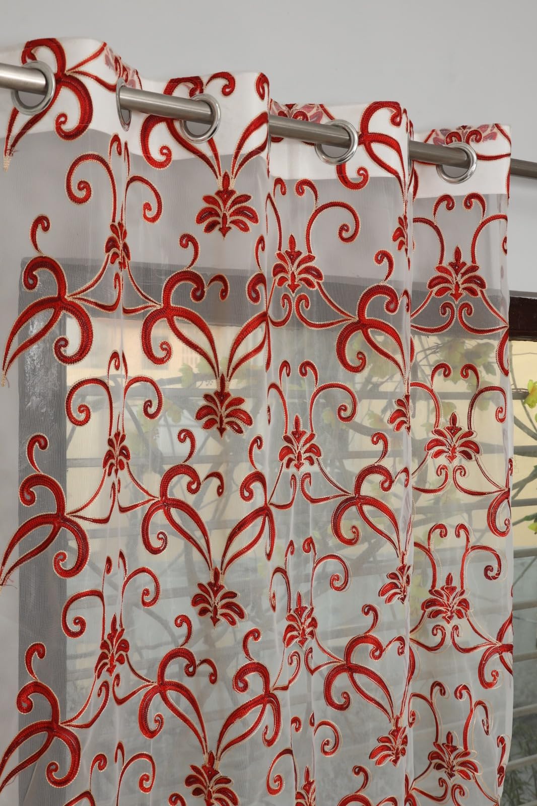 Ritvik Decor Transparent Tissue Embroidery Floral Thread Work Sheer Curtains - Pack of 1 (Long Door - 9 Feet, Red) (B0CWZ5FJB2) Amazon Price History, Amazon Price Tracker