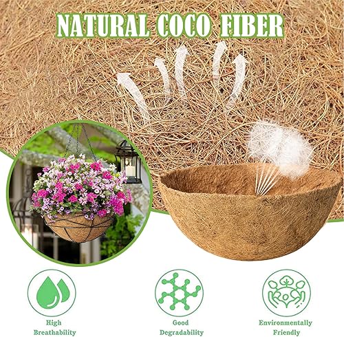 Miniatura 3 de Karlliu Forro de fibra de coco natural de 18 pulgadas para macetas colgantes, revestimientos redondos de repuesto de coco para cesta de flores,