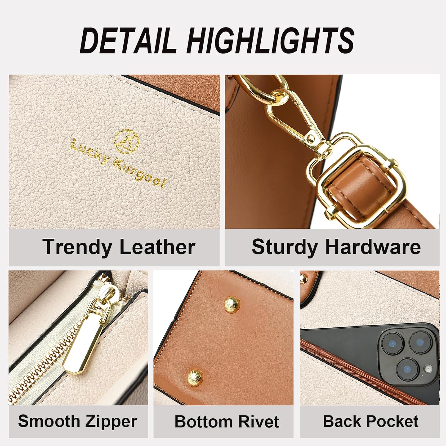 KURGOOL Handbags Purses for Women, Trendy Leather Dual-tone Tote Purse, Designer Handbag Shoulder Bag Top Handle Satchel Bags - Image 7