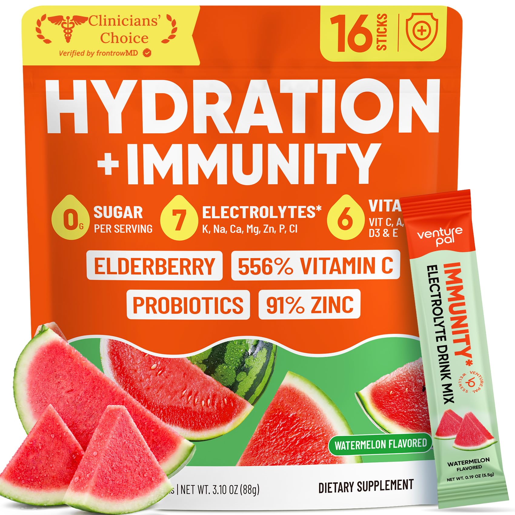 Venture Pal Sugar Free Hydration Packets+Immune-Liquid Daily IV Drink Mix