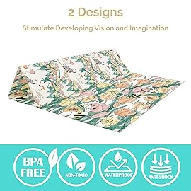 JumpOff Jo Baby Play Mat - Large Folding Foam Play Mat for Infants, Babies, Toddlers, Waterproof, Double-Sided (70 x 59) - Tulip Fields