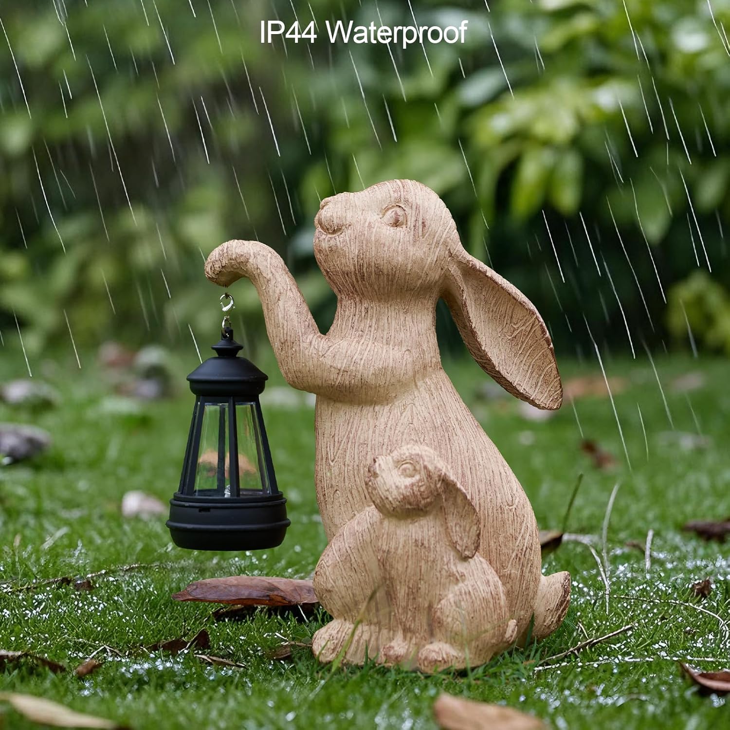 Solar Garden Statues Rabbit Lights Bunny Garden Decor Rabbit Figurine Outdoor Decorations with Lantern Yard Decor Porch Decorations Outdoor Housewarming Gifts for Women