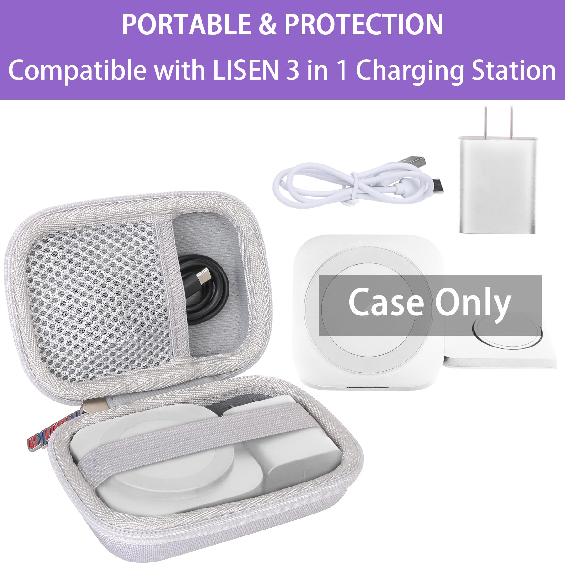 Khanka Hard Travel Case Replacement for LISEN 3 in 1 Charging Station,Travel Wireless Charging Station for Multiple Devices,Case Only(White).