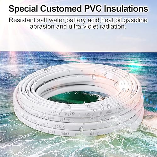 Miniatura 6 de iGreely - Cable de calibre 10, calibre 10, cable marino de cobre estañado de 20 pies y 10 AWG, cable de cobre estañado de 2 núcleos, cable trenzado