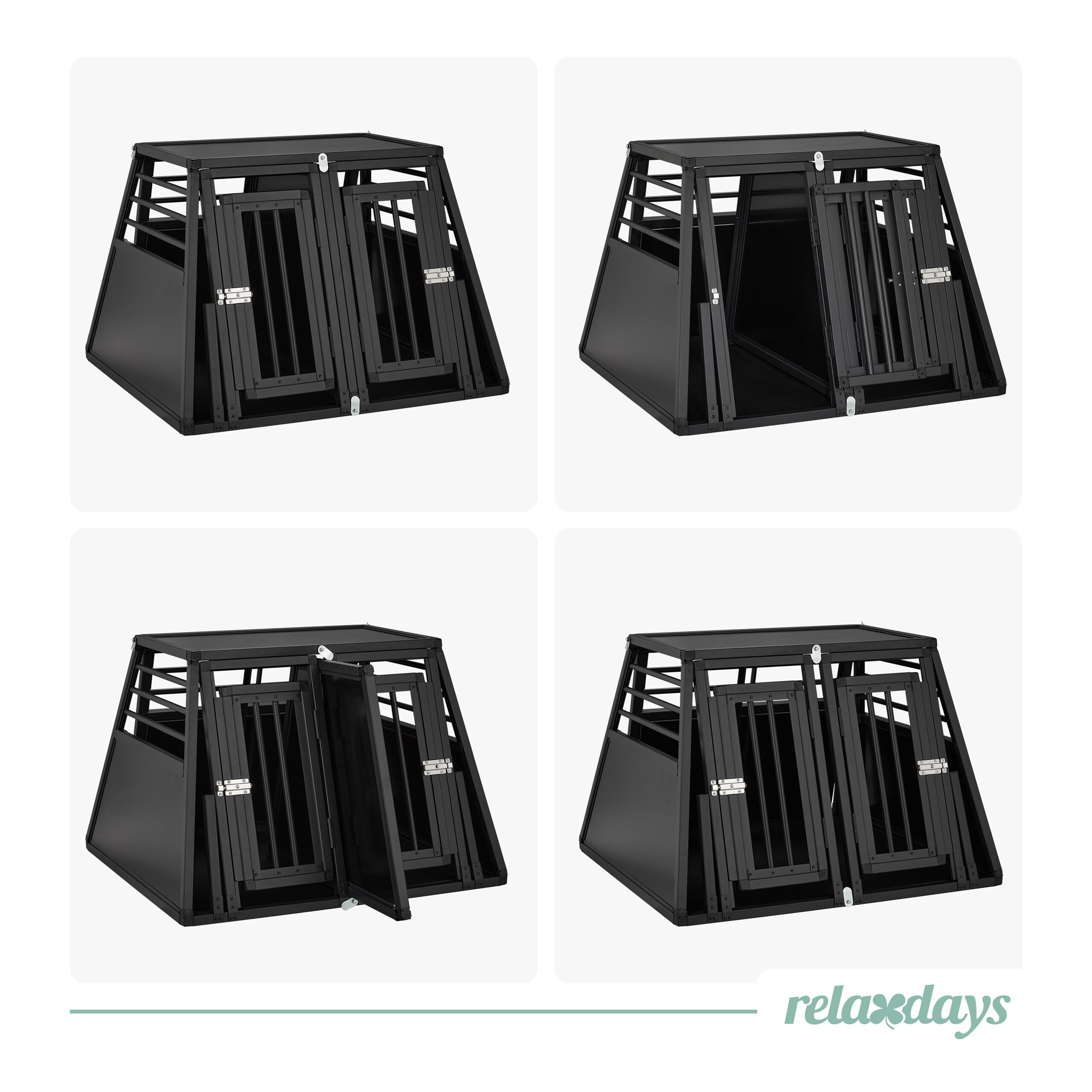 Relaxdays Hundebox Auto, doppelte Hundetransportbox, Kofferraum, abgeschrägt, Trennwand, HBT: 64 x 90 x 82 cm, schwarz