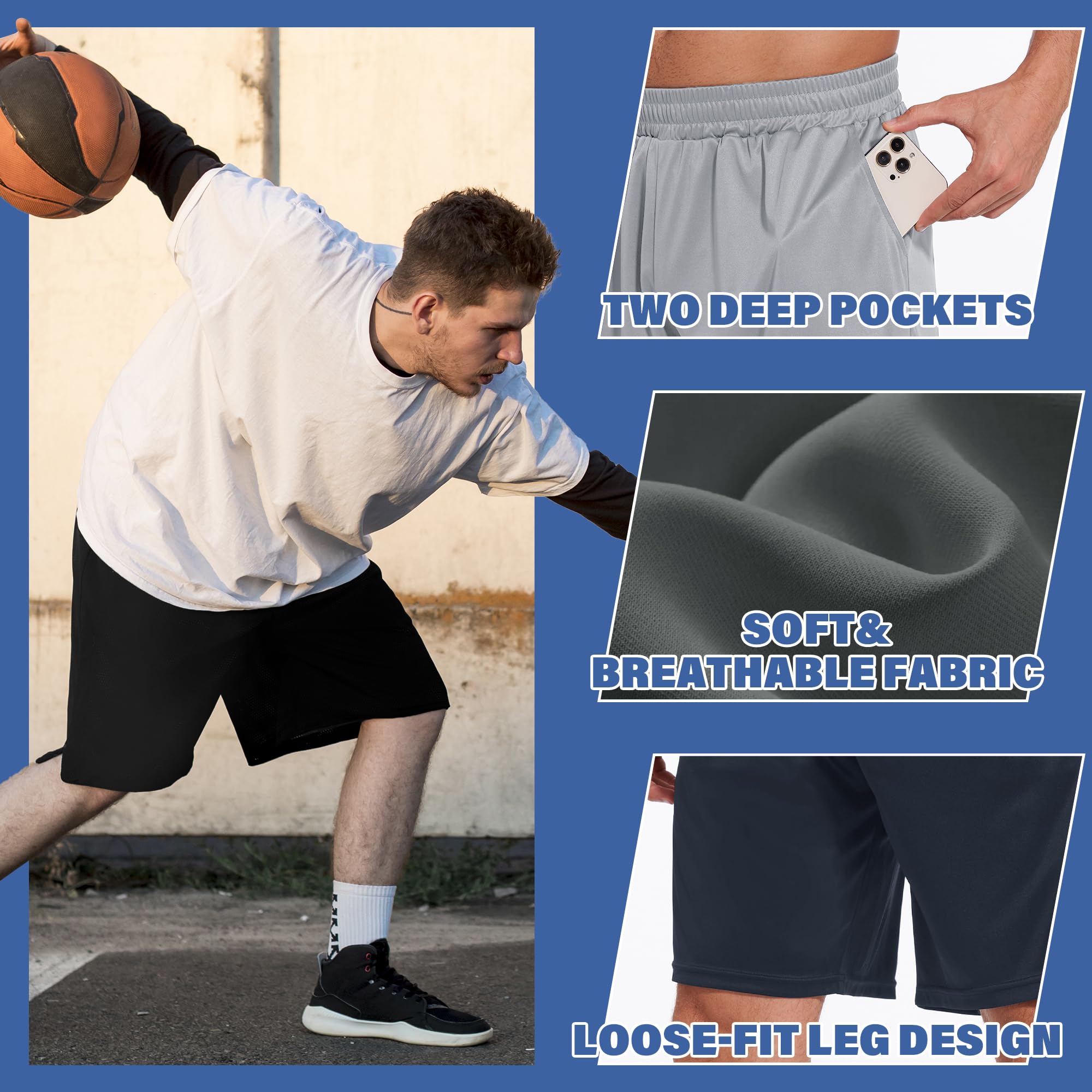 LalaHooK 5 Pack Gym Mens Shorts - Quick Dry Basketball Workout Athletic Shorts with Pockets for Running Casual Activewear