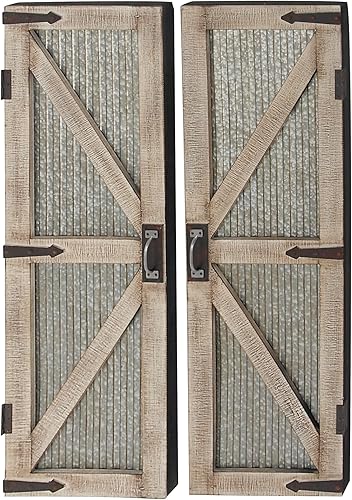 Miniatura 4 de Deco 79 Escultura de pared geométrica de metal para decoración de pared de puerta de granero, juego de 2 arte de pared de 15 pulgadas de ancho, 47