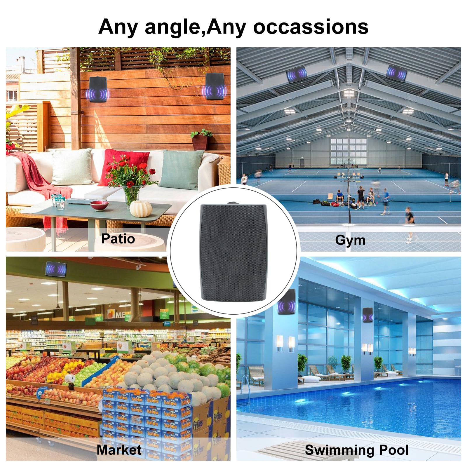 Herdio 6,5 Pouces 800 W Haut-parleurs passifs d'extérieur, 2 Voies, avec Basses, étanche Enceintes d'extérieur, adaptés pour terrasse, Porche, Jardin, intérieur ((4, Noir)