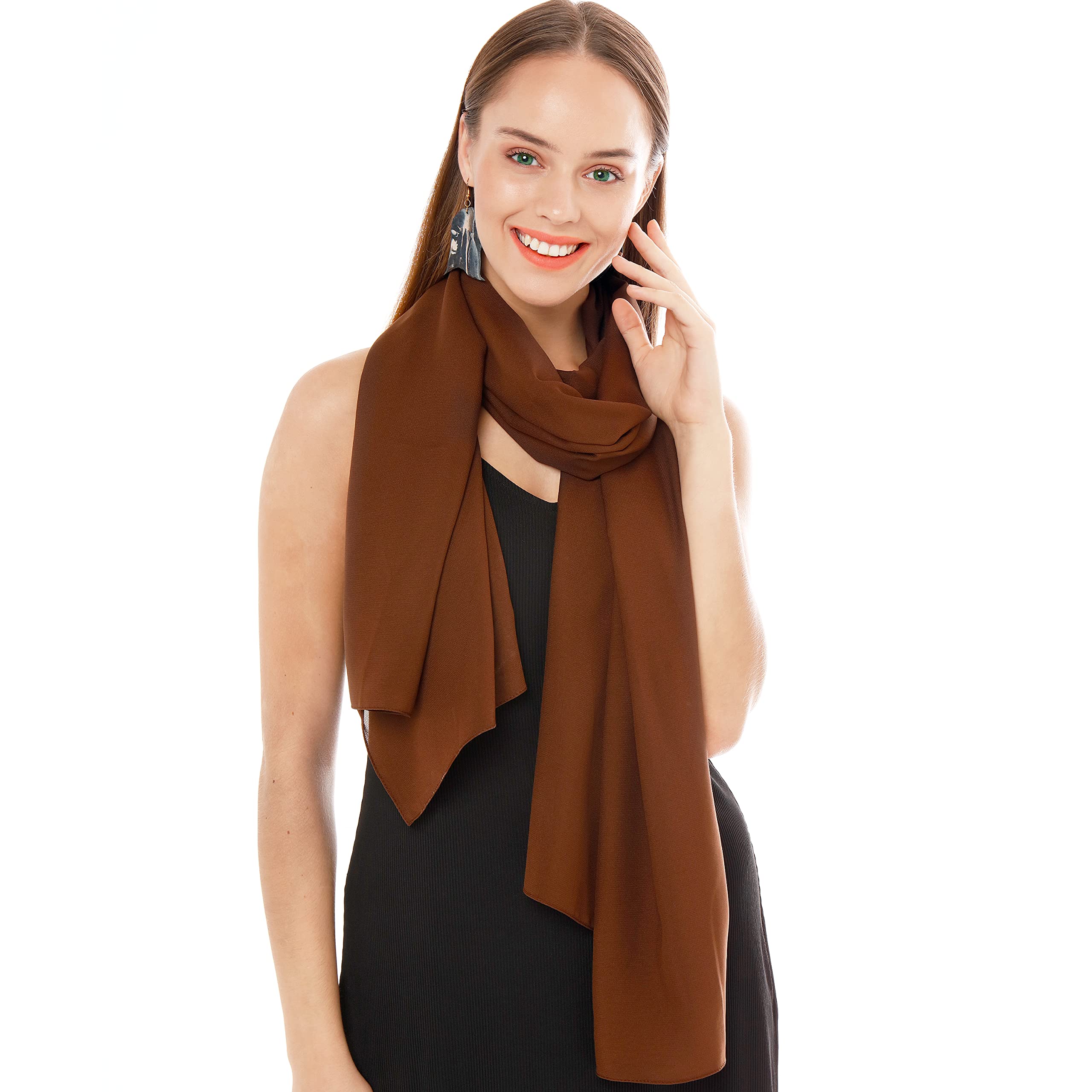 Shawl Factory Brown Chiffon Scarf For Women UK - Ladies Scarfs Lightweight Shawls & Wraps - Ladies Scarves for Wedding, Bridal, Party