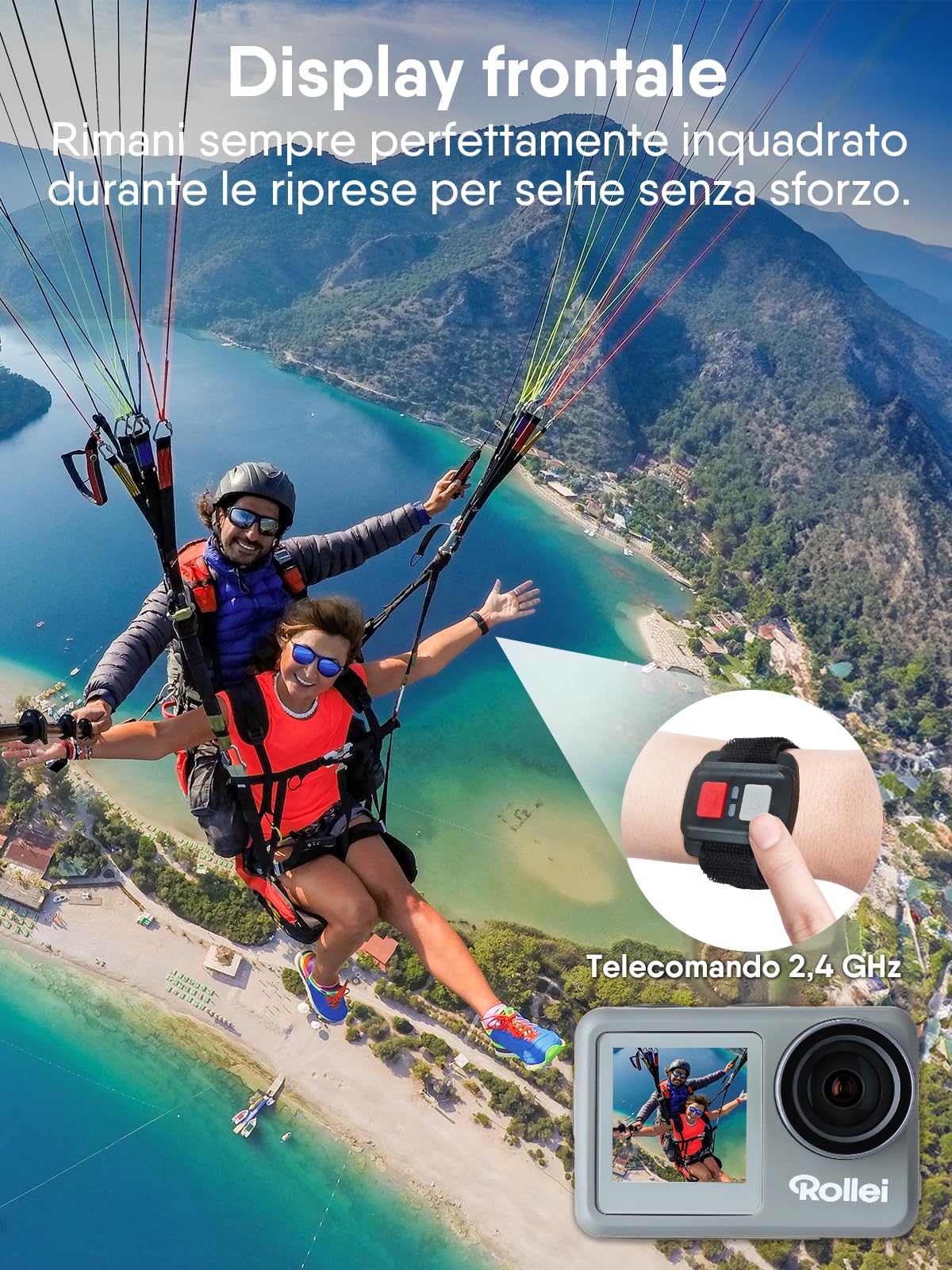 Rollei Fotocamera subacquea Action Cam 9s Plus I 4K 60fps con display selfie, stabilizzazione dell'immagine, time lapse, slow motion, funzione loop I impermeabile fino a 10 m, 65,5 x 43,8 x 26,5 mm