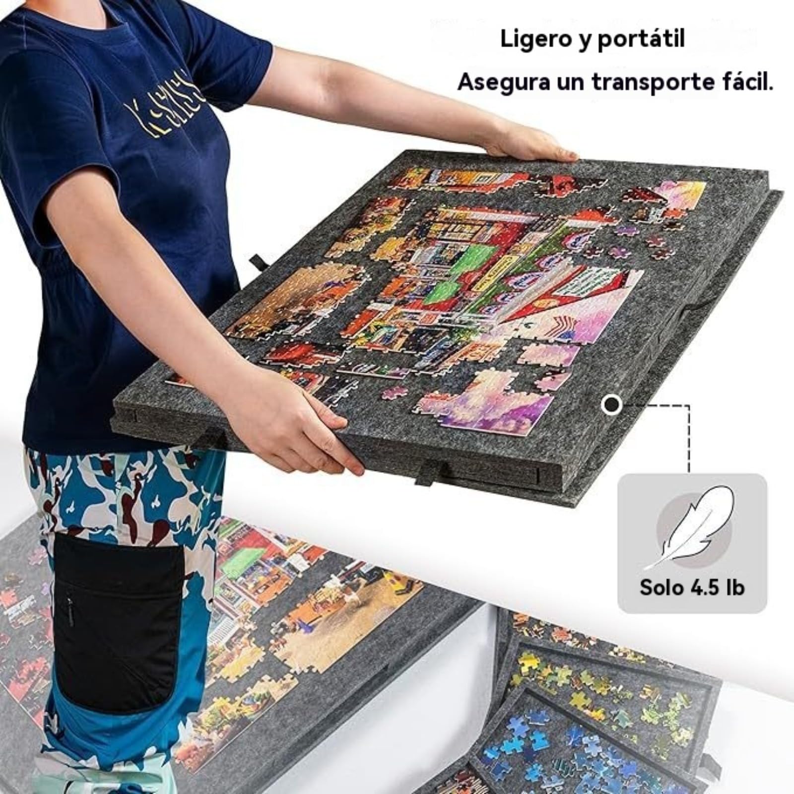 Tablero de Rompecabezas Portátil, Mesa de Rompecabezas Inclinable con Soporte Ajustable, Tablero de Rompecabezas de Fieltro Liviano con Cubierta y 6 Cajones de Clasificación (Camello)